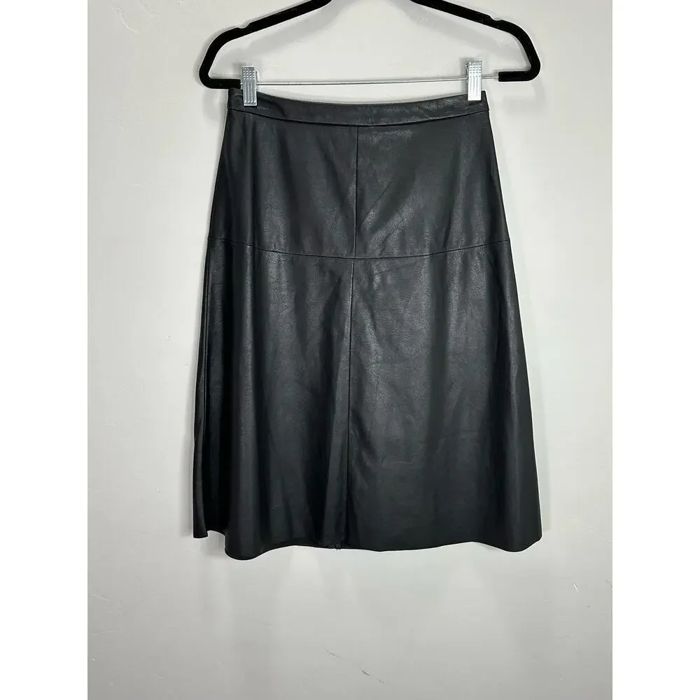 Matty M NWT Women’s Black Faux Leather A Line Midi Skirt size XS